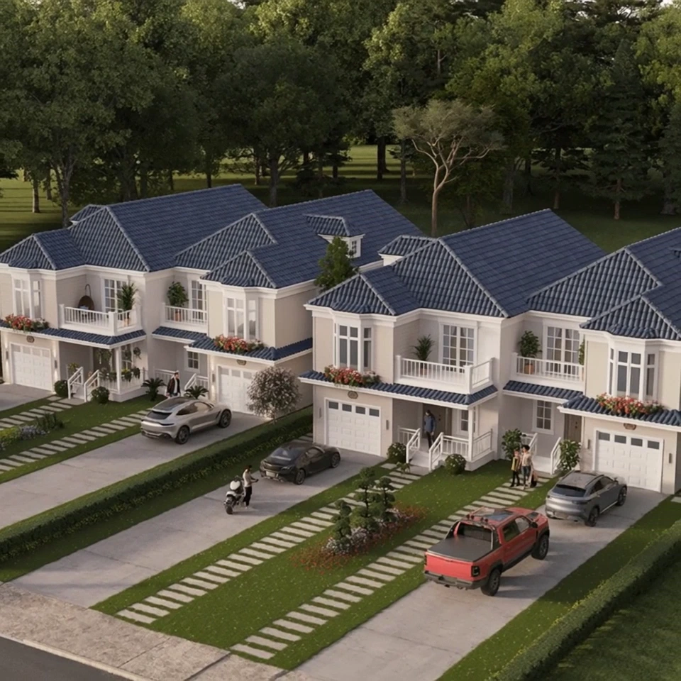 Aerial rendering of Maple Place semi-detached homes on Maple Street, Bracebridge